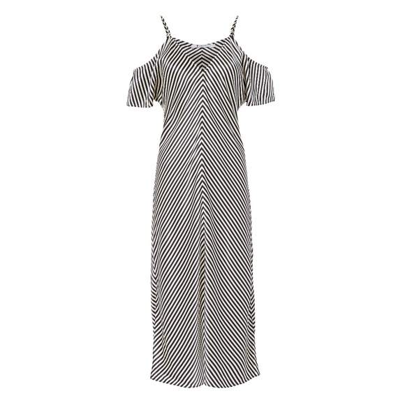 T by Alexander Wang Striped Cold Shoulder Silk Dress - Picture 1 of 9